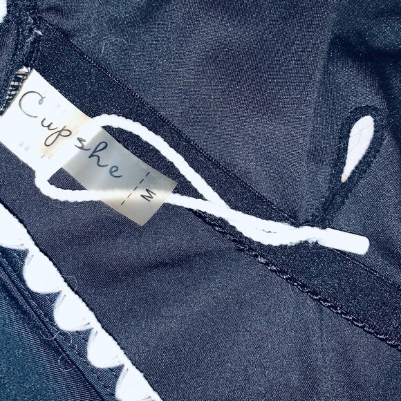 CUPSHE NWOT One Piece Swimsuit Black White Crochet Trim Size M - Picture 9 of 10